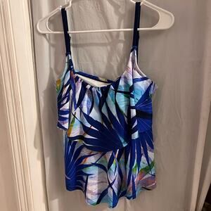Maxine of Hollywood palm party tiered tankini top blue beach size 10